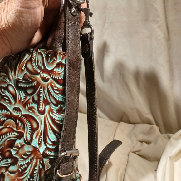 Brown and Green Embossed All Leather Patricia Nash Tote - Picture 14 of 16